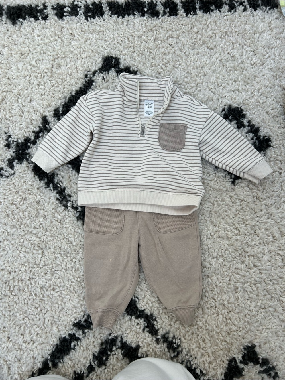 Striped Cream & Taupe Kids Bottoms Set - Brand: CARTERS 12 months